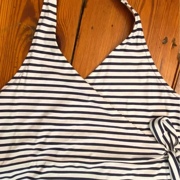 J Crew Halter Wrap Navy &White stripe Swim Dress Swimsuit Size 20 Beach Boat Sun - Picture 11 of 16